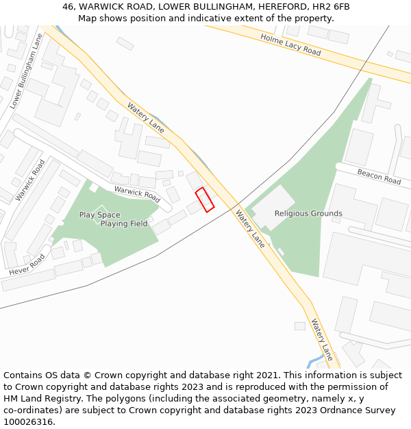 46, WARWICK ROAD, LOWER BULLINGHAM, HEREFORD, HR2 6FB: Location map and indicative extent of plot