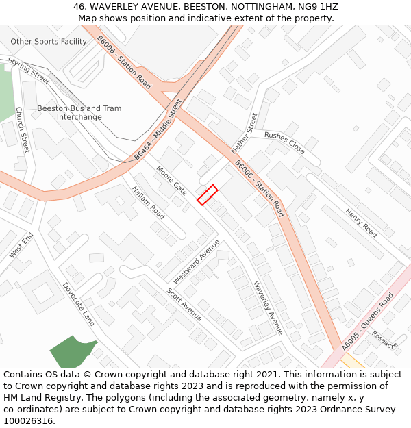 46, WAVERLEY AVENUE, BEESTON, NOTTINGHAM, NG9 1HZ: Location map and indicative extent of plot