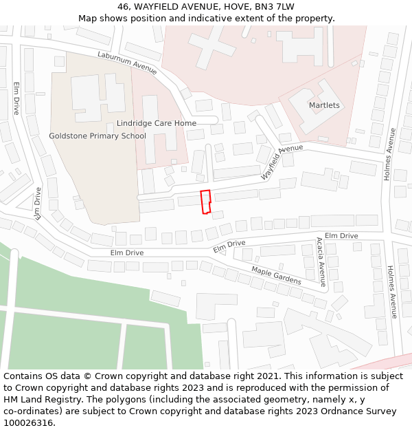 46, WAYFIELD AVENUE, HOVE, BN3 7LW: Location map and indicative extent of plot