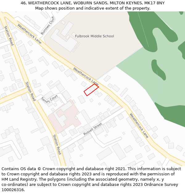 46, WEATHERCOCK LANE, WOBURN SANDS, MILTON KEYNES, MK17 8NY: Location map and indicative extent of plot