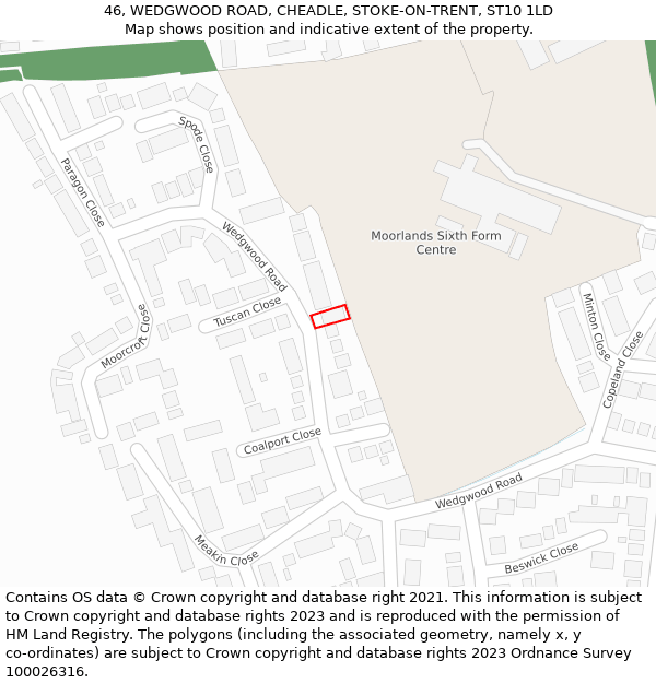 46, WEDGWOOD ROAD, CHEADLE, STOKE-ON-TRENT, ST10 1LD: Location map and indicative extent of plot