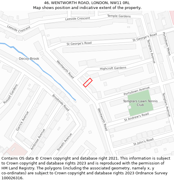 46, WENTWORTH ROAD, LONDON, NW11 0RL: Location map and indicative extent of plot