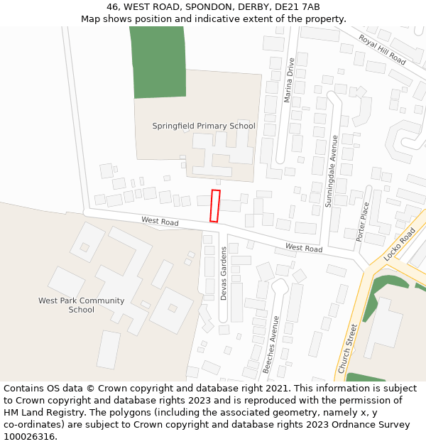 46, WEST ROAD, SPONDON, DERBY, DE21 7AB: Location map and indicative extent of plot