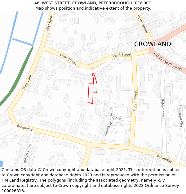 46, WEST STREET, CROWLAND, PETERBOROUGH, PE6 0ED: Location map and indicative extent of plot