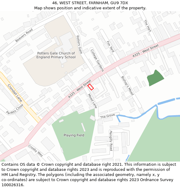 46, WEST STREET, FARNHAM, GU9 7DX: Location map and indicative extent of plot