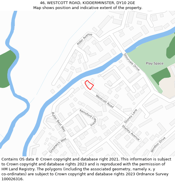 46, WESTCOTT ROAD, KIDDERMINSTER, DY10 2GE: Location map and indicative extent of plot