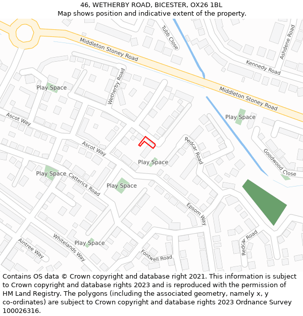 46, WETHERBY ROAD, BICESTER, OX26 1BL: Location map and indicative extent of plot