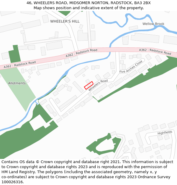 46, WHEELERS ROAD, MIDSOMER NORTON, RADSTOCK, BA3 2BX: Location map and indicative extent of plot