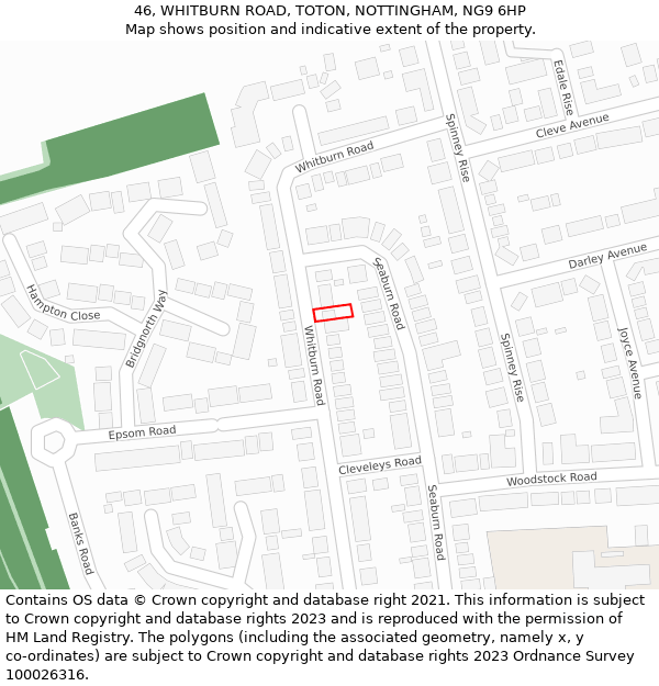 46, WHITBURN ROAD, TOTON, NOTTINGHAM, NG9 6HP: Location map and indicative extent of plot