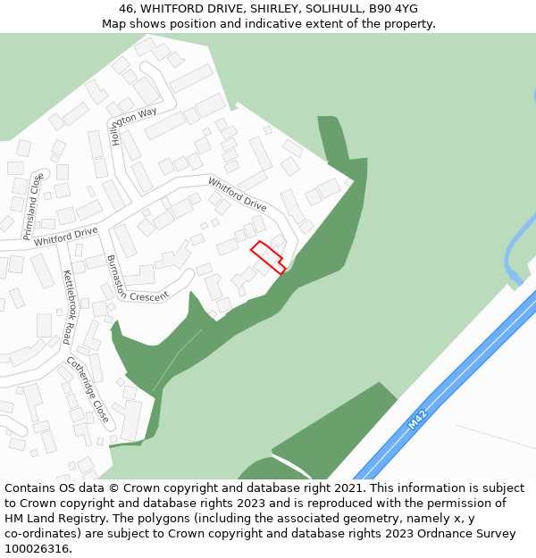 46, WHITFORD DRIVE, SHIRLEY, SOLIHULL, B90 4YG: Location map and indicative extent of plot