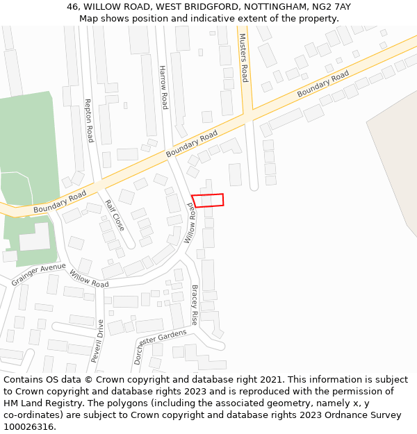 46, WILLOW ROAD, WEST BRIDGFORD, NOTTINGHAM, NG2 7AY: Location map and indicative extent of plot
