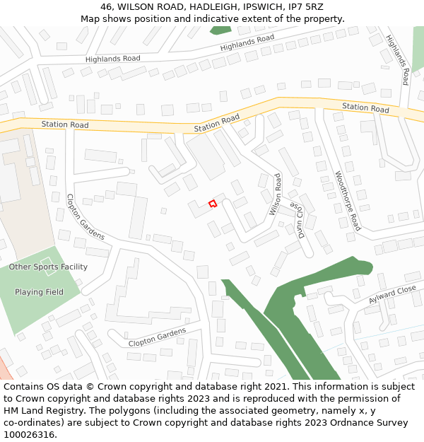 46, WILSON ROAD, HADLEIGH, IPSWICH, IP7 5RZ: Location map and indicative extent of plot