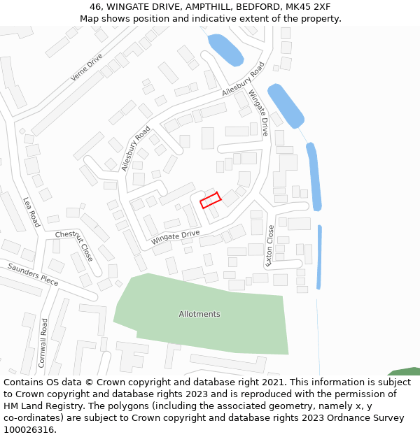 46, WINGATE DRIVE, AMPTHILL, BEDFORD, MK45 2XF: Location map and indicative extent of plot