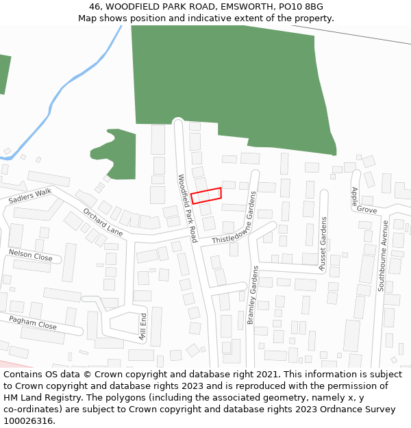 46, WOODFIELD PARK ROAD, EMSWORTH, PO10 8BG: Location map and indicative extent of plot