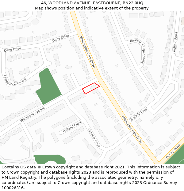 46, WOODLAND AVENUE, EASTBOURNE, BN22 0HQ: Location map and indicative extent of plot
