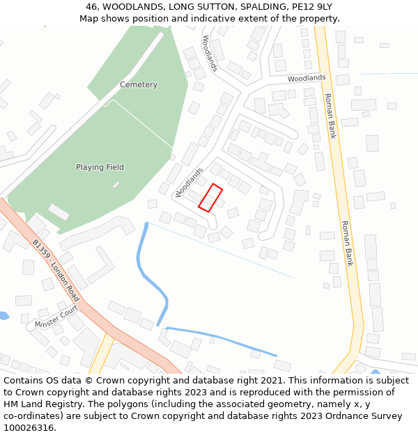 46, WOODLANDS, LONG SUTTON, SPALDING, PE12 9LY: Location map and indicative extent of plot