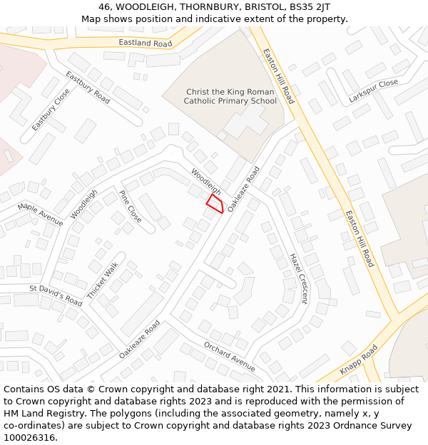 46, WOODLEIGH, THORNBURY, BRISTOL, BS35 2JT: Location map and indicative extent of plot