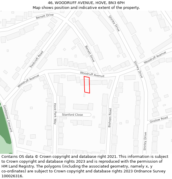46, WOODRUFF AVENUE, HOVE, BN3 6PH: Location map and indicative extent of plot