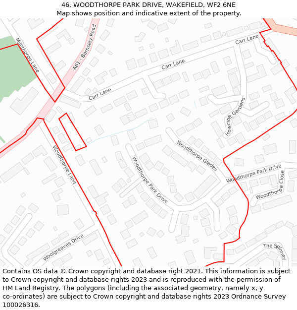 46, WOODTHORPE PARK DRIVE, WAKEFIELD, WF2 6NE: Location map and indicative extent of plot