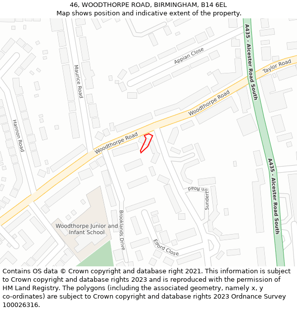 46, WOODTHORPE ROAD, BIRMINGHAM, B14 6EL: Location map and indicative extent of plot