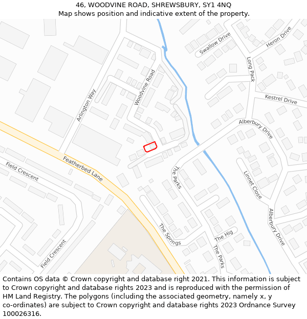 46, WOODVINE ROAD, SHREWSBURY, SY1 4NQ: Location map and indicative extent of plot