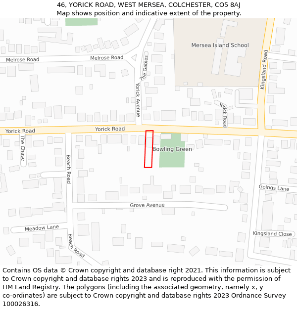 46, YORICK ROAD, WEST MERSEA, COLCHESTER, CO5 8AJ: Location map and indicative extent of plot