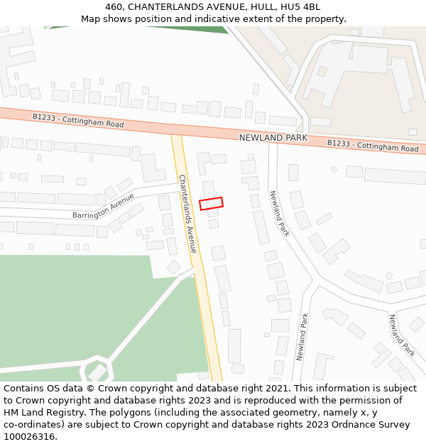 460, CHANTERLANDS AVENUE, HULL, HU5 4BL: Location map and indicative extent of plot