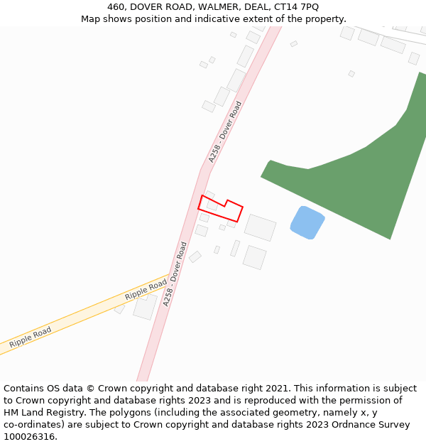 460, DOVER ROAD, WALMER, DEAL, CT14 7PQ: Location map and indicative extent of plot