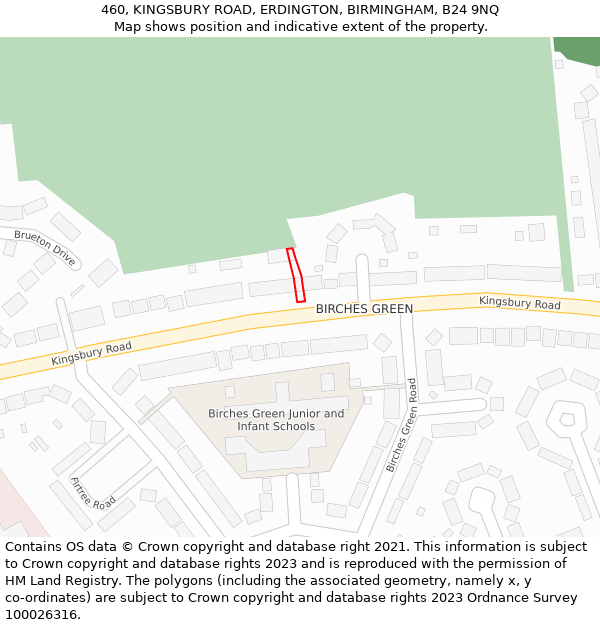 460, KINGSBURY ROAD, ERDINGTON, BIRMINGHAM, B24 9NQ: Location map and indicative extent of plot