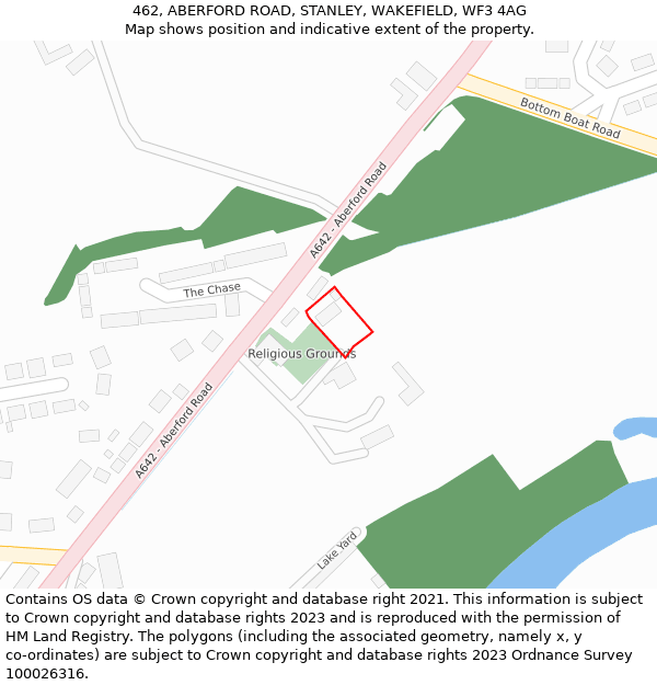 462, ABERFORD ROAD, STANLEY, WAKEFIELD, WF3 4AG: Location map and indicative extent of plot