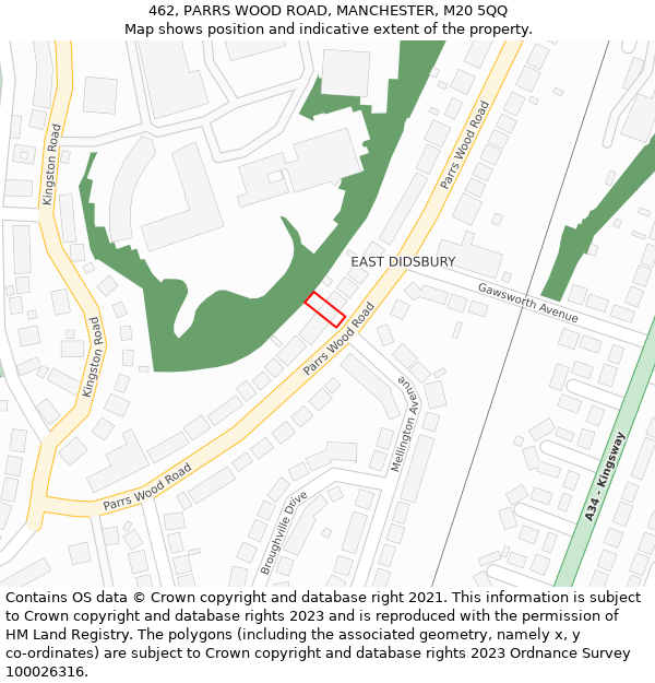 462, PARRS WOOD ROAD, MANCHESTER, M20 5QQ: Location map and indicative extent of plot
