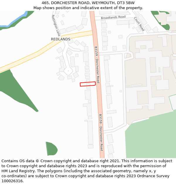 465, DORCHESTER ROAD, WEYMOUTH, DT3 5BW: Location map and indicative extent of plot