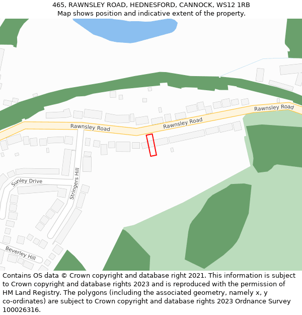 465, RAWNSLEY ROAD, HEDNESFORD, CANNOCK, WS12 1RB: Location map and indicative extent of plot