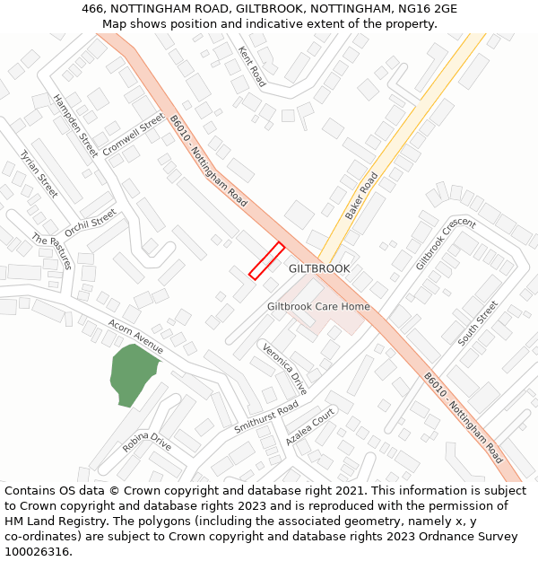 466, NOTTINGHAM ROAD, GILTBROOK, NOTTINGHAM, NG16 2GE: Location map and indicative extent of plot
