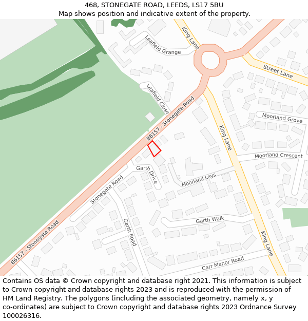 468, STONEGATE ROAD, LEEDS, LS17 5BU: Location map and indicative extent of plot