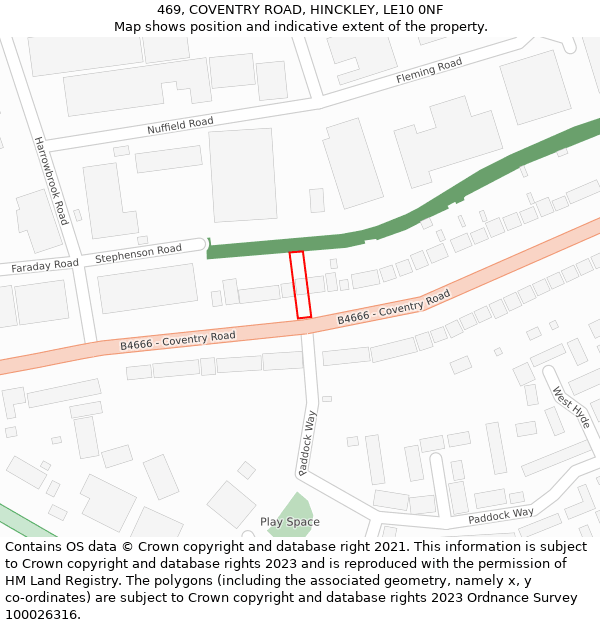 469, COVENTRY ROAD, HINCKLEY, LE10 0NF: Location map and indicative extent of plot