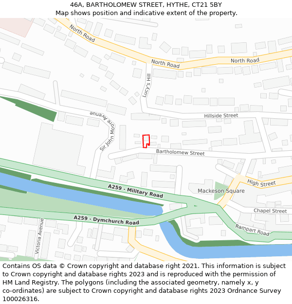 46A, BARTHOLOMEW STREET, HYTHE, CT21 5BY: Location map and indicative extent of plot