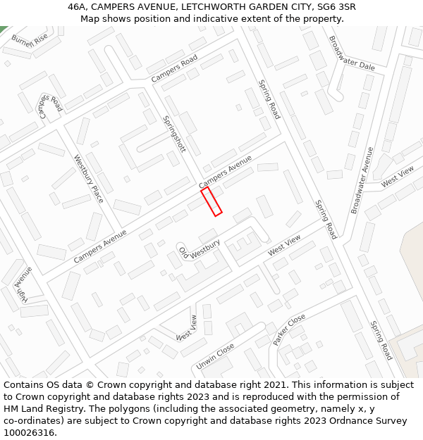 46A, CAMPERS AVENUE, LETCHWORTH GARDEN CITY, SG6 3SR: Location map and indicative extent of plot