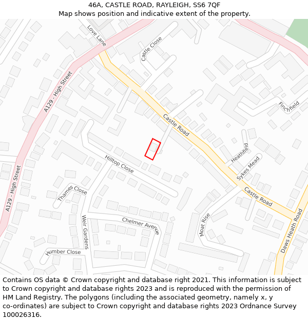 46A, CASTLE ROAD, RAYLEIGH, SS6 7QF: Location map and indicative extent of plot