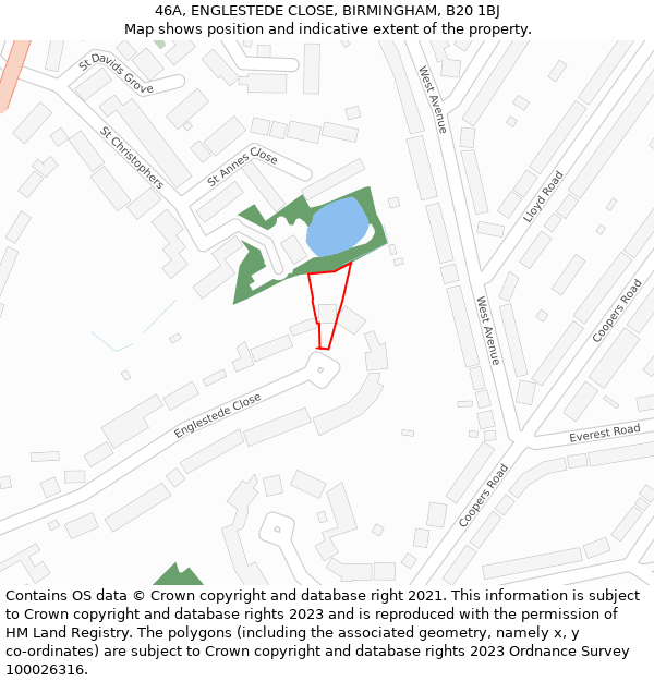 46A, ENGLESTEDE CLOSE, BIRMINGHAM, B20 1BJ: Location map and indicative extent of plot