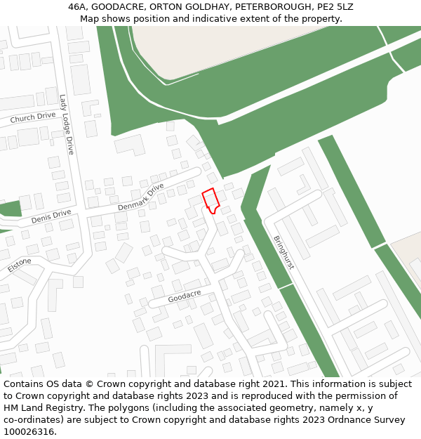 46A, GOODACRE, ORTON GOLDHAY, PETERBOROUGH, PE2 5LZ: Location map and indicative extent of plot