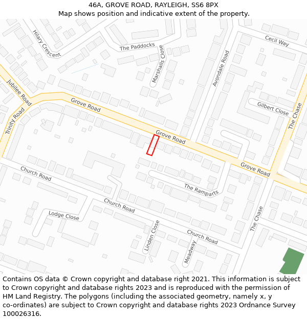 46A, GROVE ROAD, RAYLEIGH, SS6 8PX: Location map and indicative extent of plot