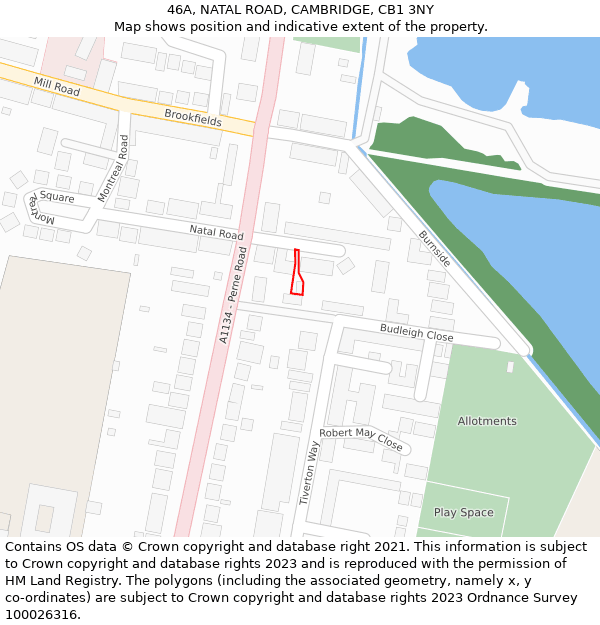 46A, NATAL ROAD, CAMBRIDGE, CB1 3NY: Location map and indicative extent of plot