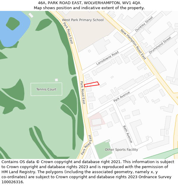 46A, PARK ROAD EAST, WOLVERHAMPTON, WV1 4QA: Location map and indicative extent of plot