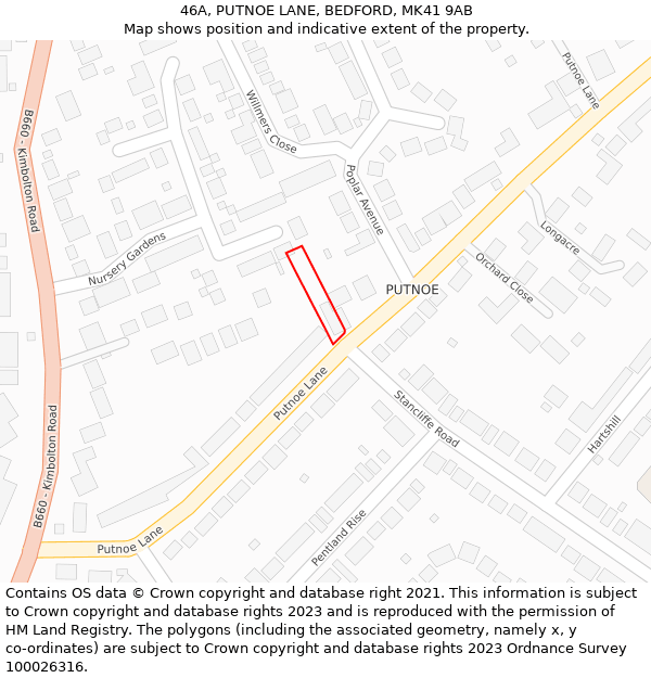 46A, PUTNOE LANE, BEDFORD, MK41 9AB: Location map and indicative extent of plot