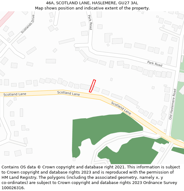 46A, SCOTLAND LANE, HASLEMERE, GU27 3AL: Location map and indicative extent of plot