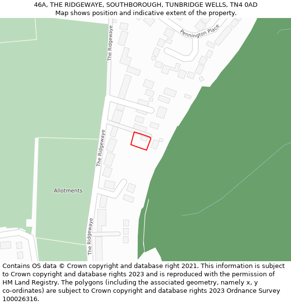 46A, THE RIDGEWAYE, SOUTHBOROUGH, TUNBRIDGE WELLS, TN4 0AD: Location map and indicative extent of plot