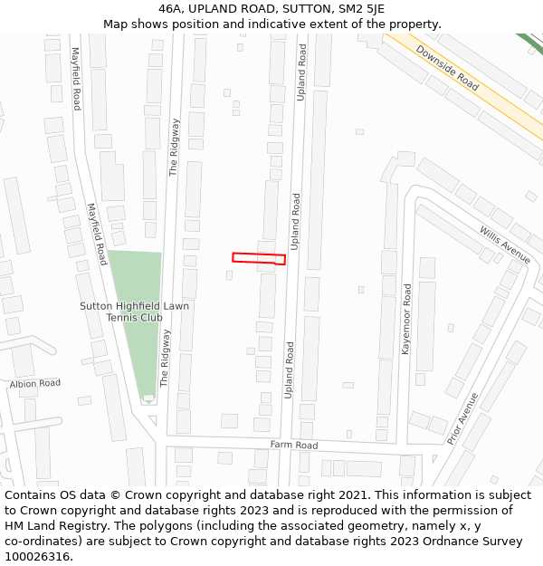 46A, UPLAND ROAD, SUTTON, SM2 5JE: Location map and indicative extent of plot