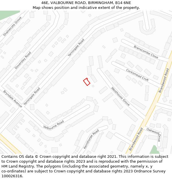 46E, VALBOURNE ROAD, BIRMINGHAM, B14 6NE: Location map and indicative extent of plot