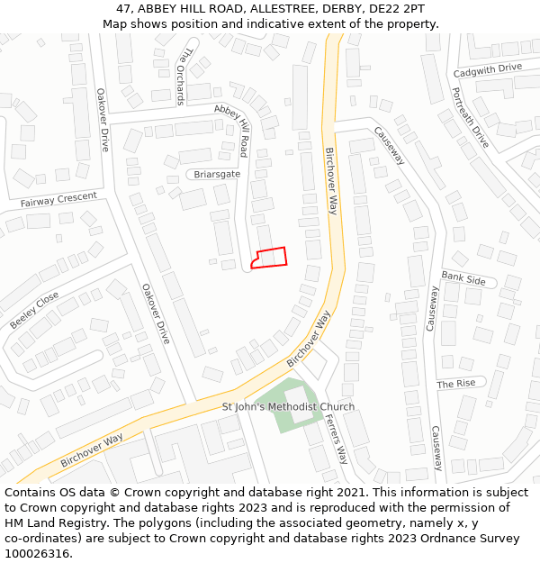 47, ABBEY HILL ROAD, ALLESTREE, DERBY, DE22 2PT: Location map and indicative extent of plot